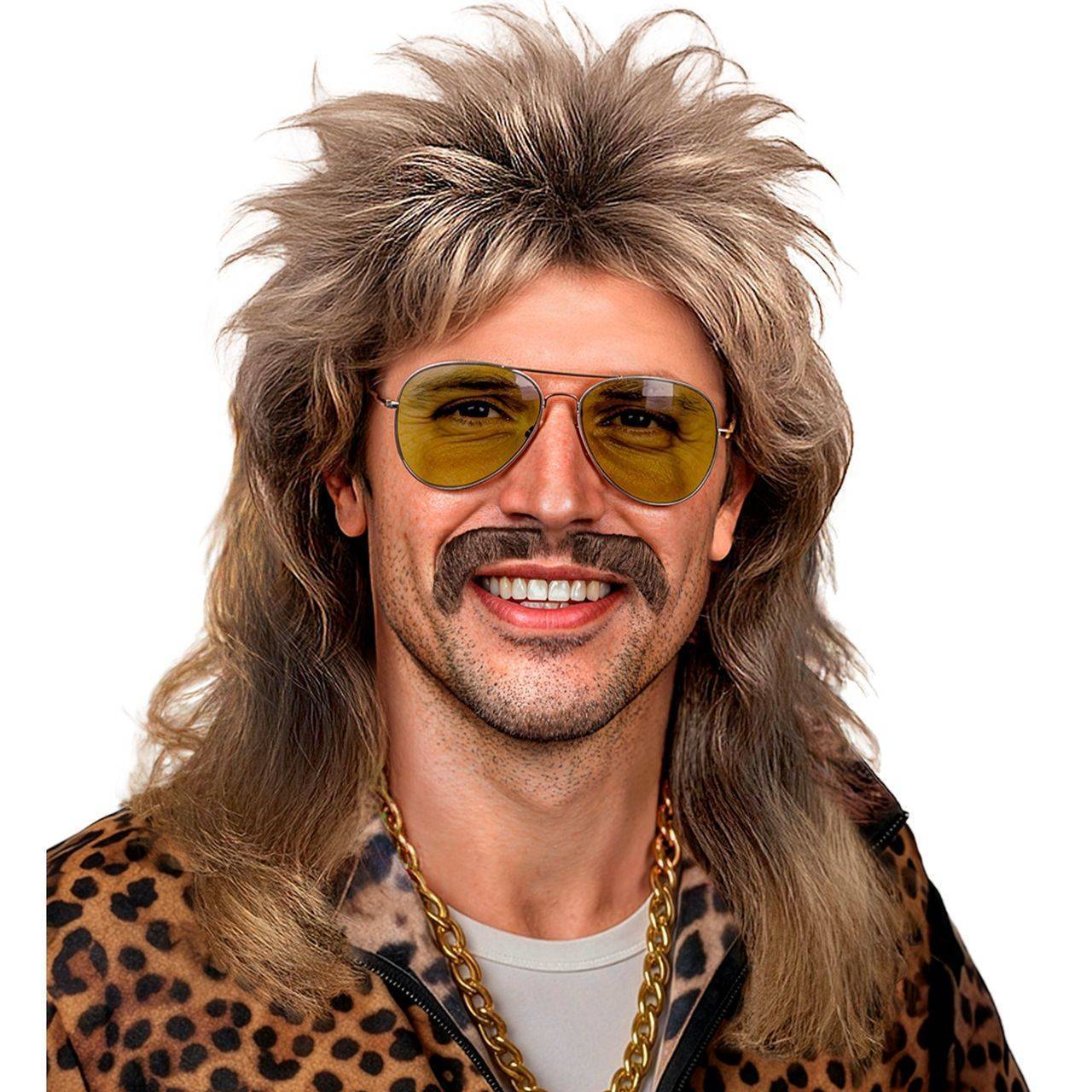Perruque Blonde Mullet avec Moustache