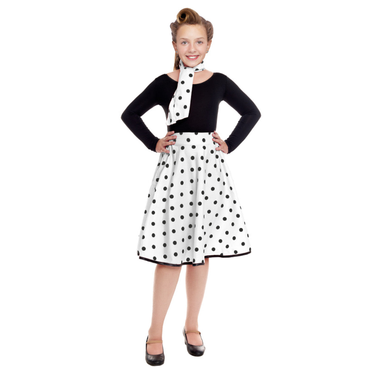 Ensemble Années 50 à Pois Blancs pour fille