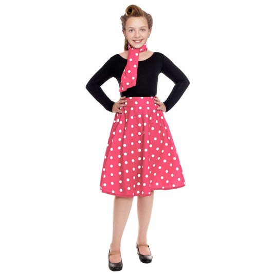 Ensemble Années 50 à Pois Fuchsia pour fille