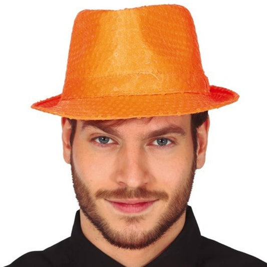 Chapeau de Gangster à Paillettes Oranges Éco