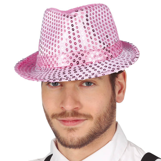 Chapeau de Gangster à Paillettes Roses Éco