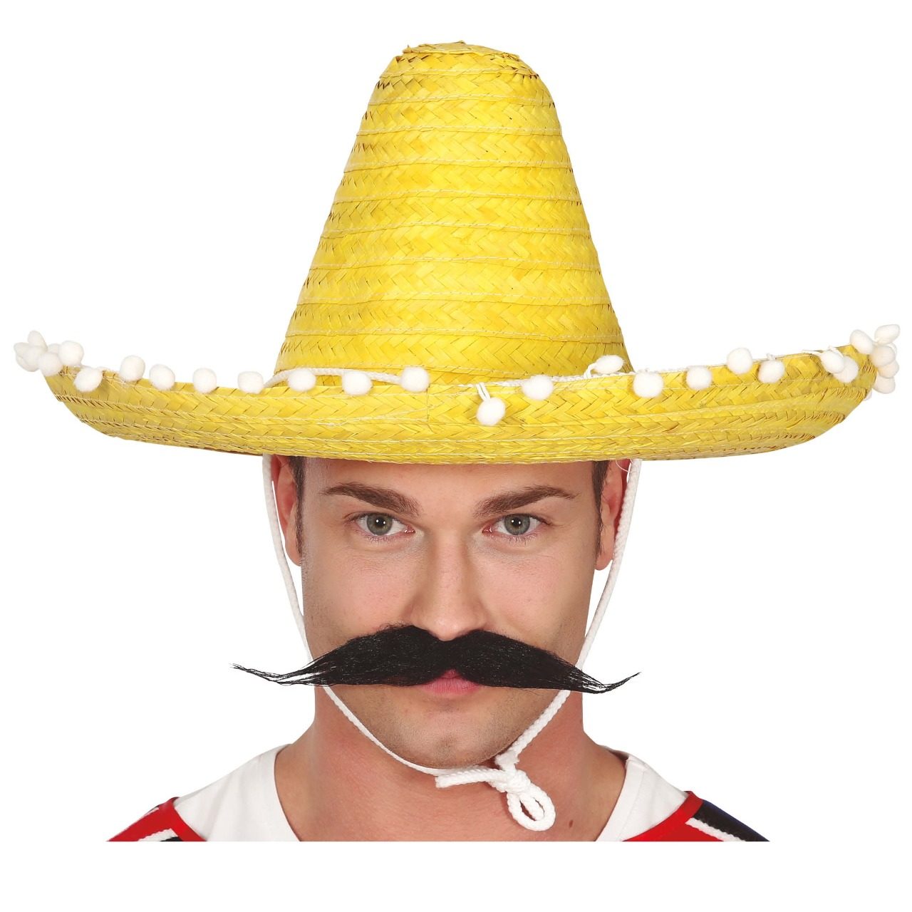 Chapeau Mexicain Jaune à Pompons