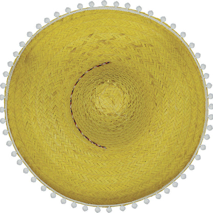 Chapeau Mexicain Jaune à Pompons