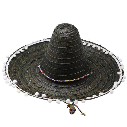 Chapeau Mexicain Fuchsia Pompons