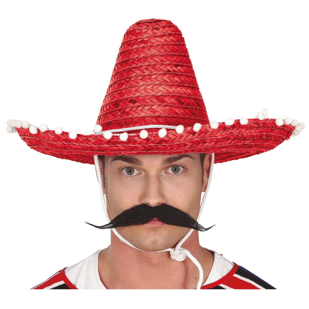 Chapeau Mexicain Rouge avec Pompons