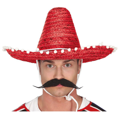 Chapeau Mexicain Rouge avec Pompons