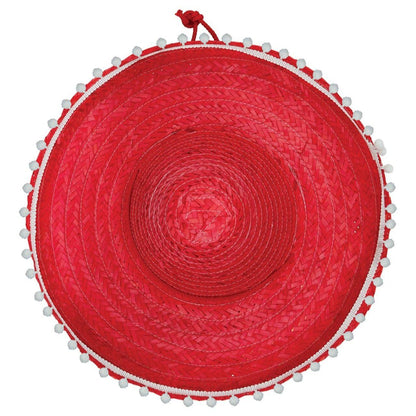 Chapeau Mexicain Rouge avec Pompons
