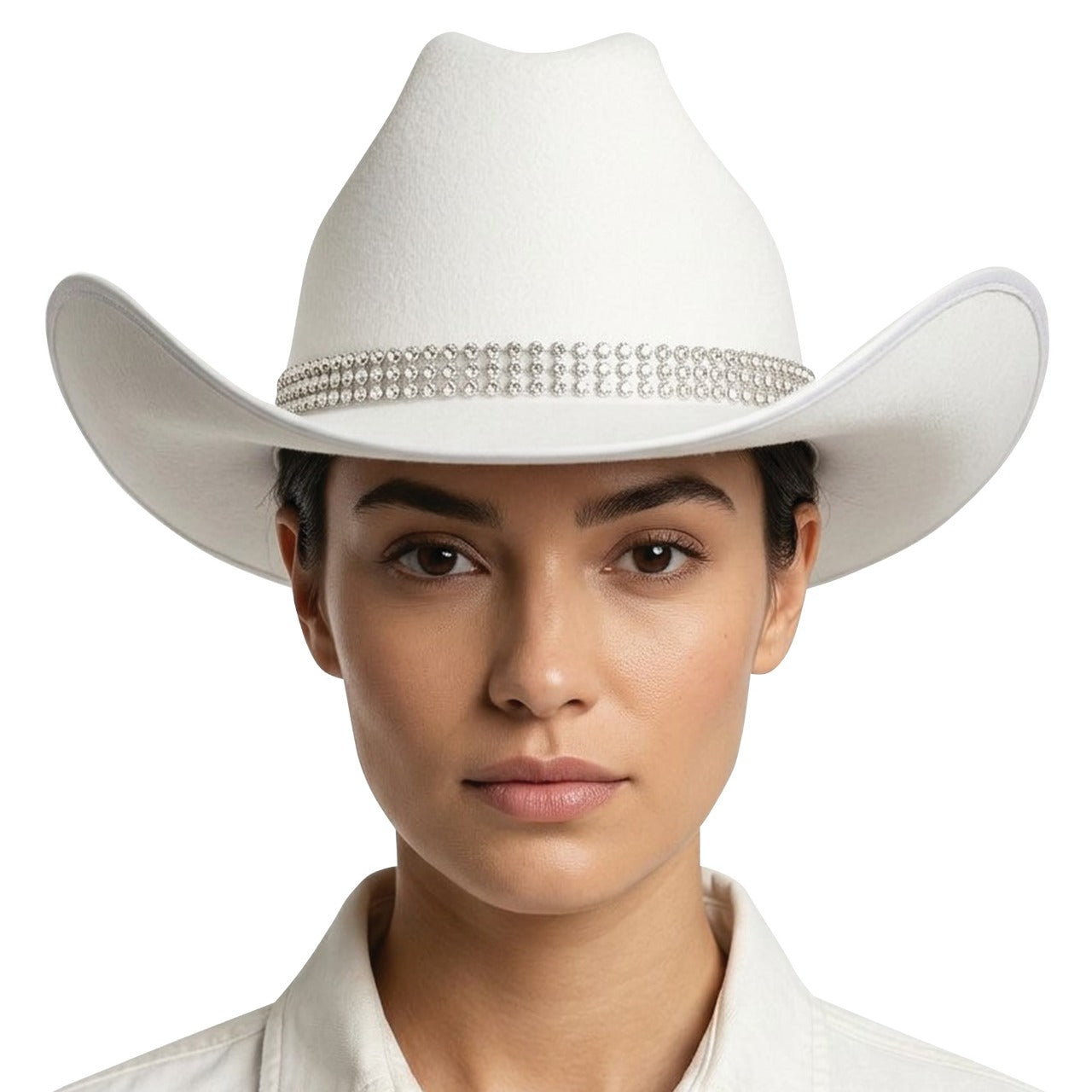 Chapeau Cow-Boy Blanc Strass 