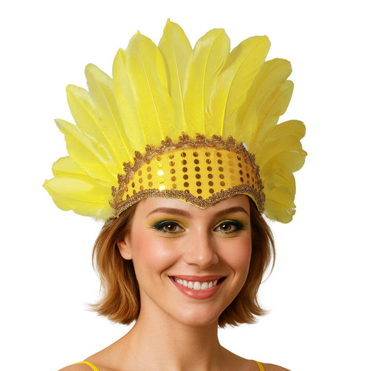 Coiffe en Plumes Jaune Éco