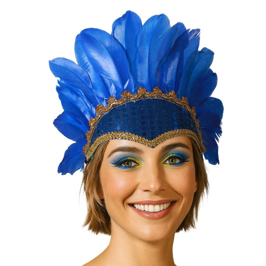 Coiffe en Plumes Bleu Éco