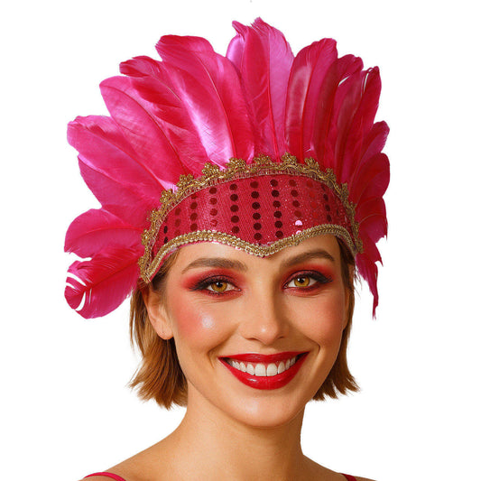 Coiffe en Plumes Fuchsia Éco