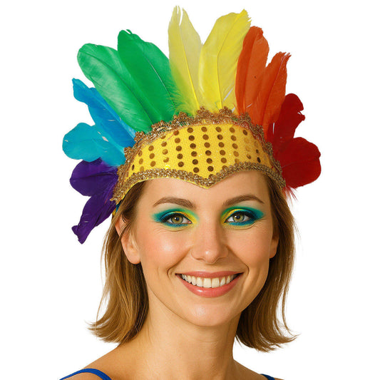 Coiffe en Plumes Multicolores Éco
