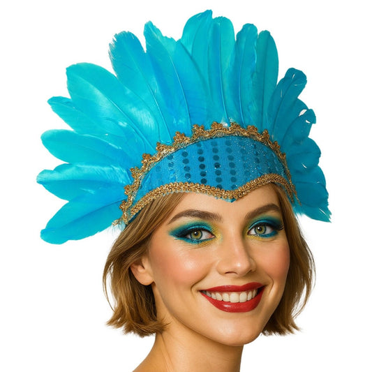 Coiffe en Plumes Turquoise Éco