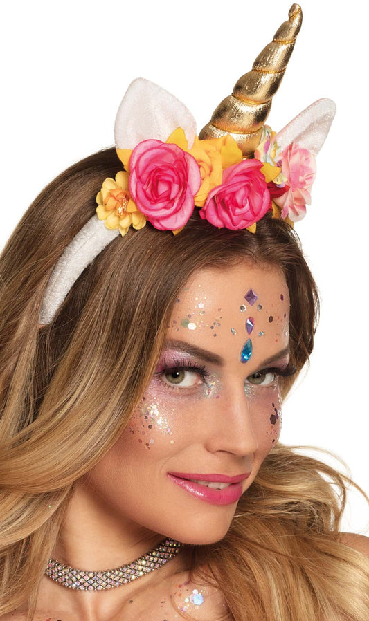 Serre-Tête de Licorne avec des Fleurs
