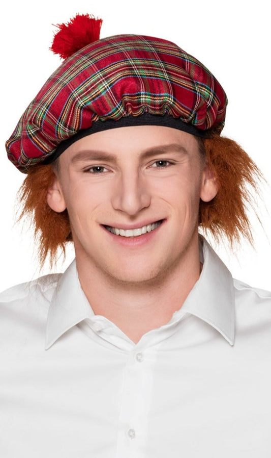Casquette Ecossaise Rouge avec perruque
