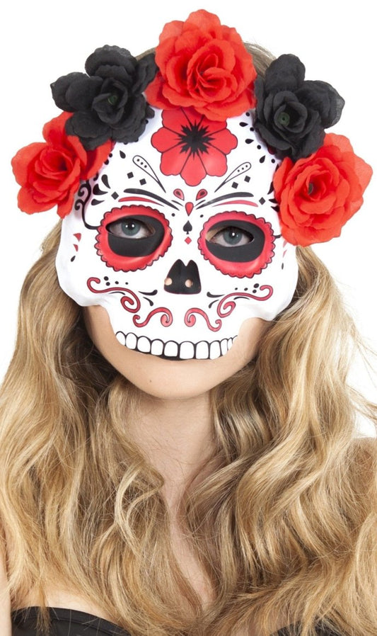 Masque de Catrina Fleurs Rouges