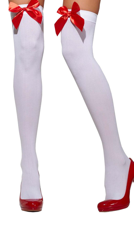 Bas Blancs Ruban Rouge