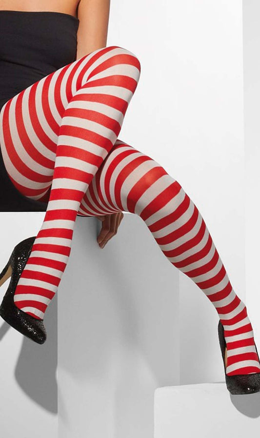Collants à Rayures Blanches et Rouges