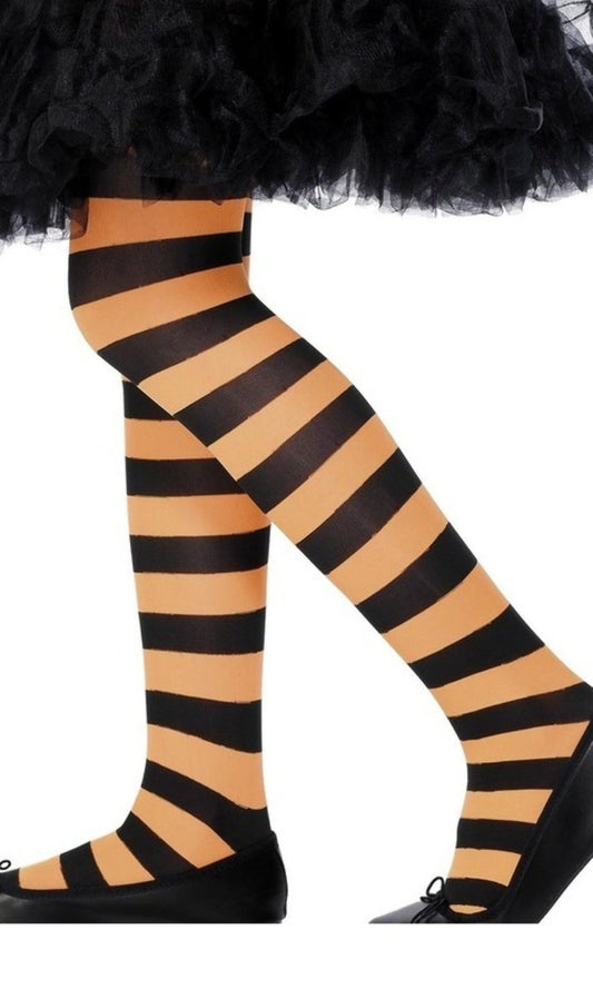 Collants Rayés Noires et Oranges Luxe pour enfant