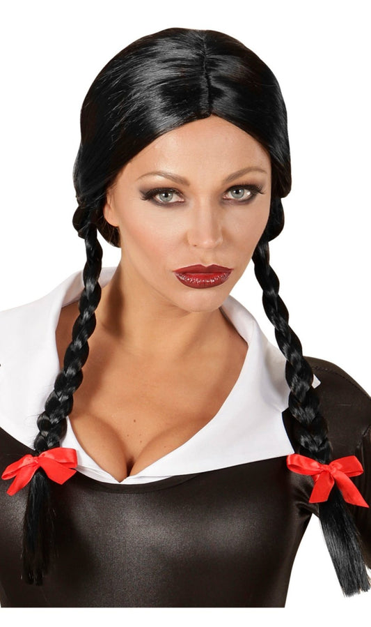 Perruque Tresses Noires Écolière Gothique