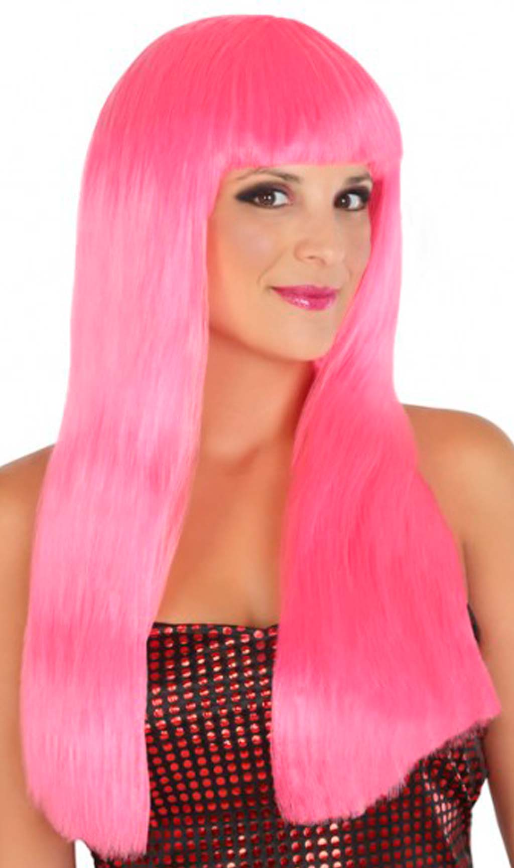 Perruque Longue Frange Rose