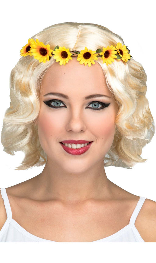 Perruque Blonde Courte avec Marguerites