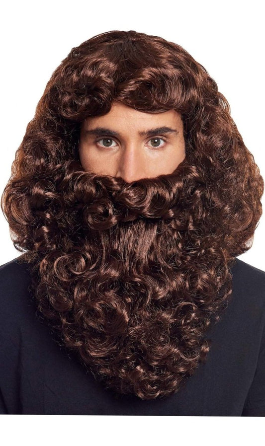 Perruque et Barbe Bouclée Châtain