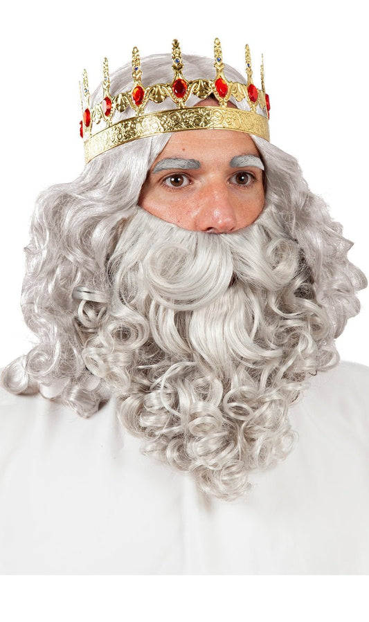 Perruque et barbe Roi Mage Deluxe Gris