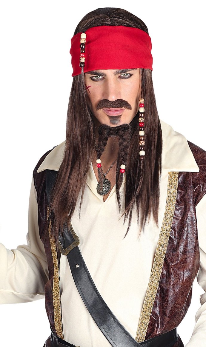 Set Perruque Barbiche et Moustache de Pirate