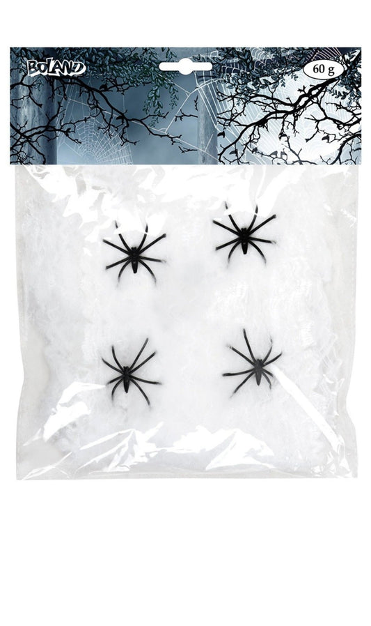 Toile d'Araignée Blanche 60gr avec 4 Araignées